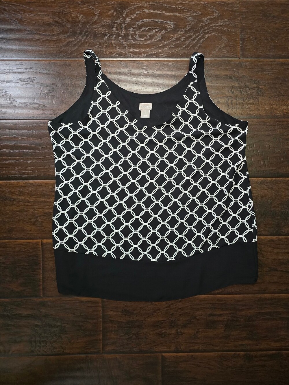 Chico's Womens Black and White Geometric Print Tank Top Size 2 Large